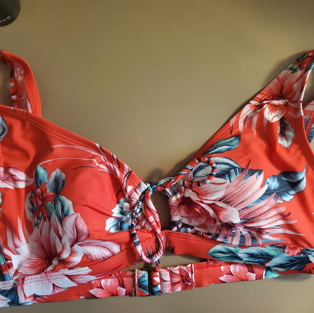 Kona Sol red floral bikini top
